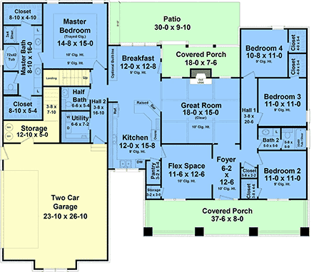 Contemporary, Craftsman, Farmhouse, Ranch House Plan 102092 with 4 Beds, 3 Baths, 2 Car Garage First Level Plan