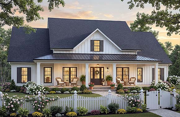 Contemporary, Country, Farmhouse, Traditional House Plan 102093 with 4 Beds, 4 Baths, 2 Car Garage Elevation