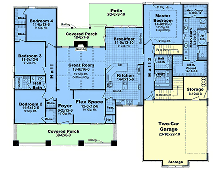 Contemporary, Craftsman, Farmhouse, Ranch House Plan 102094 with 4 Beds, 3 Baths, 2 Car Garage First Level Plan