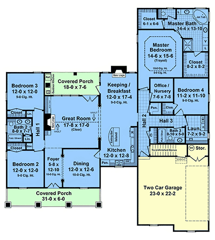 Contemporary, Country, Craftsman, Farmhouse House Plan 102095 with 4 Beds, 3 Baths, 2 Car Garage First Level Plan