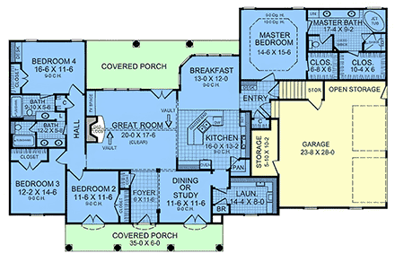 Country, Ranch, Traditional House Plan 102096 with 4 Beds, 3 Baths, 2 Car Garage First Level Plan