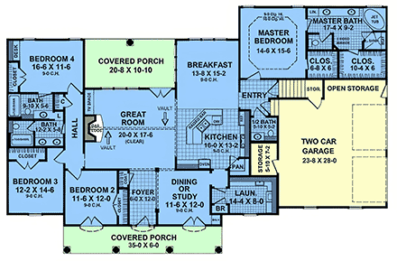 Contemporary, Farmhouse, French Country, Ranch House Plan 102097 with 4 Beds, 4 Baths, 2 Car Garage First Level Plan