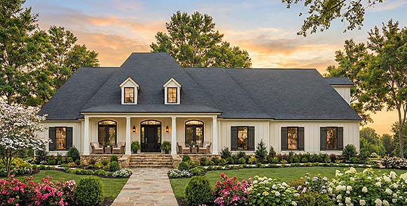 European, Ranch, Traditional House Plan 102098 with 4 Beds, 4 Baths, 3 Car Garage Elevation