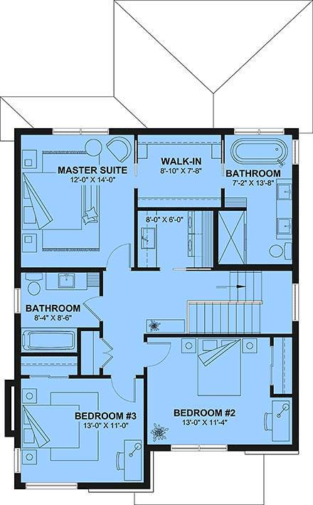 Contemporary, Modern House Plan 102100 with 3 Beds, 3 Baths Second Level Plan