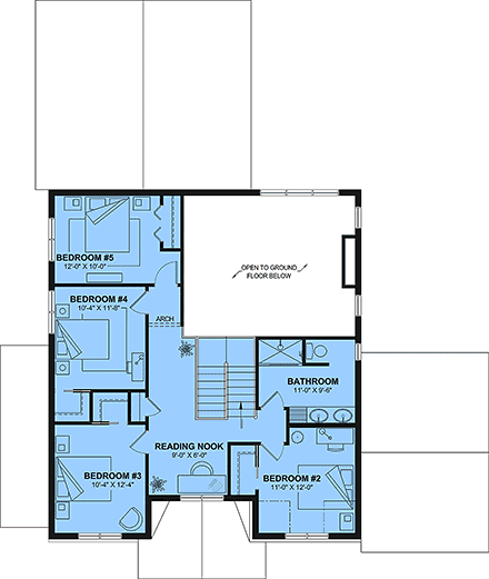 Contemporary, Country, Craftsman, Farmhouse, New American House Plan 102101 with 5 Beds, 2 Baths Second Level Plan