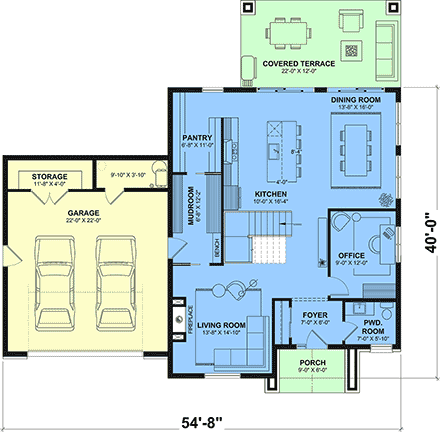 Contemporary, Craftsman, Farmhouse House Plan 102102 with 3 Beds, 3 Baths, 2 Car Garage First Level Plan