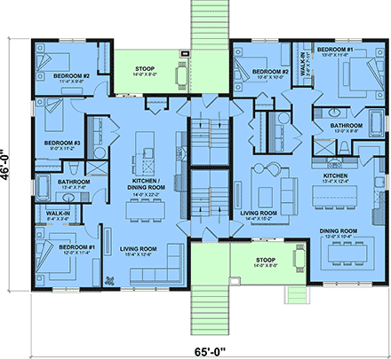 Contemporary, Country, Craftsman Multi-Family Plan 102103 with 20 Beds, 8 Baths First Level Plan