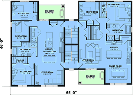 Contemporary, Country, Craftsman Multi-Family Plan 102103 with 20 Beds, 8 Baths Second Level Plan