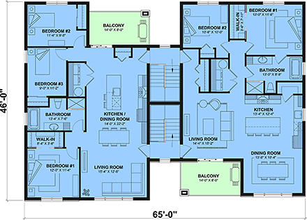 Contemporary, Country, Craftsman Multi-Family Plan 102103 with 20 Beds, 8 Baths Third Level Plan