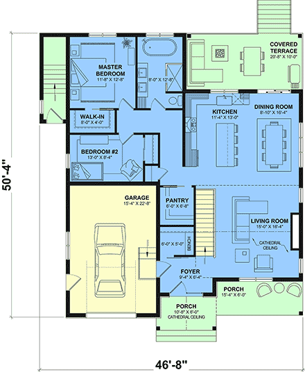 Contemporary, Country, Craftsman, Farmhouse, New American House Plan 102104 with 2 Beds, 1 Baths, 1 Car Garage First Level Plan