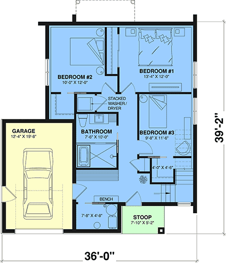Cabin, Contemporary, Cottage, Modern House Plan 102105 with 3 Beds, 2 Baths, 1 Car Garage First Level Plan
