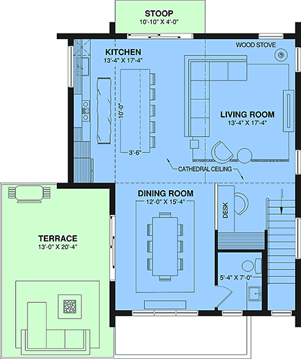 Cabin, Contemporary, Cottage, Modern House Plan 102105 with 3 Beds, 2 Baths, 1 Car Garage Second Level Plan