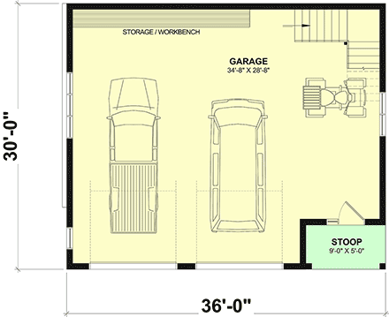 Contemporary, Country, Farmhouse, New American 2 Car Garage Plan 102107 First Level Plan