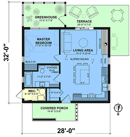 Cabin, Contemporary, Cottage, Modern House Plan 102109 with 1 Beds, 1 Baths First Level Plan