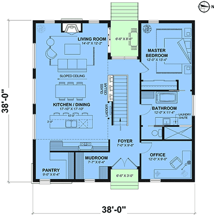 Contemporary, Modern House Plan 102110 with 1 Beds, 1 Baths First Level Plan