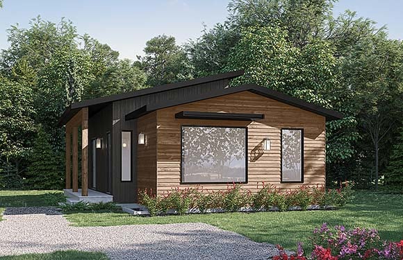 Cabin, Contemporary, Cottage, Modern House Plan 102111 with 1 Beds, 1 Baths Elevation