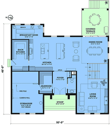Contemporary, Country, Farmhouse, Traditional House Plan 102114 with 4 Beds, 2 Baths First Level Plan