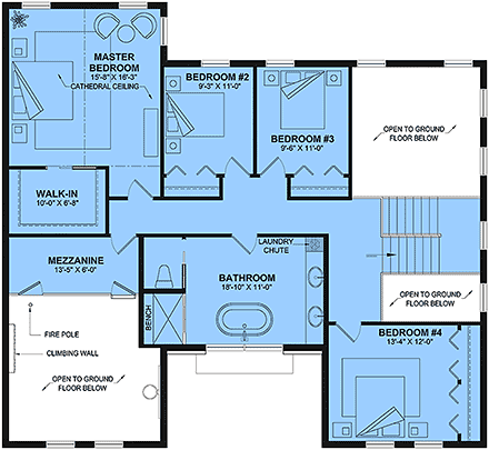 Contemporary, Country, Farmhouse, Traditional House Plan 102114 with 4 Beds, 2 Baths Second Level Plan