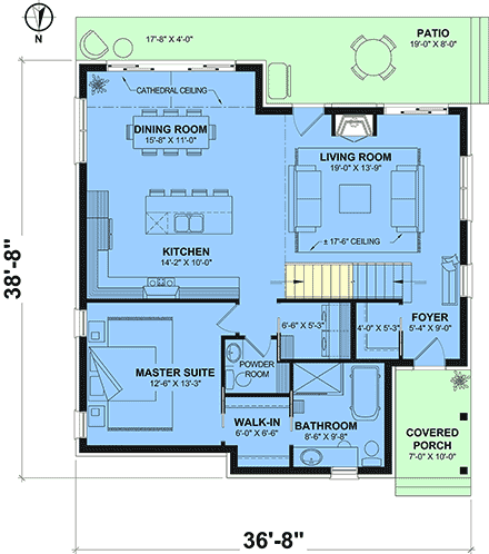 Cabin, Contemporary, Cottage, Craftsman, Farmhouse House Plan 102115 with 3 Beds, 3 Baths First Level Plan