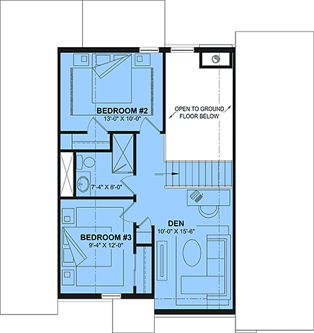 Cabin, Contemporary, Cottage, Craftsman, Farmhouse House Plan 102115 with 3 Beds, 3 Baths Second Level Plan