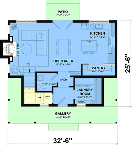 Country, European, Farmhouse, French Country House Plan 102119 with 2 Beds, 2 Baths First Level Plan