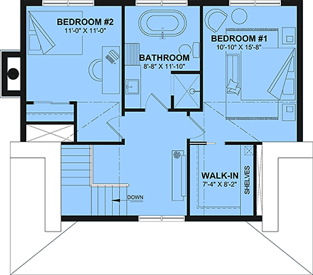 Country, European, Farmhouse, French Country House Plan 102119 with 2 Beds, 2 Baths Second Level Plan