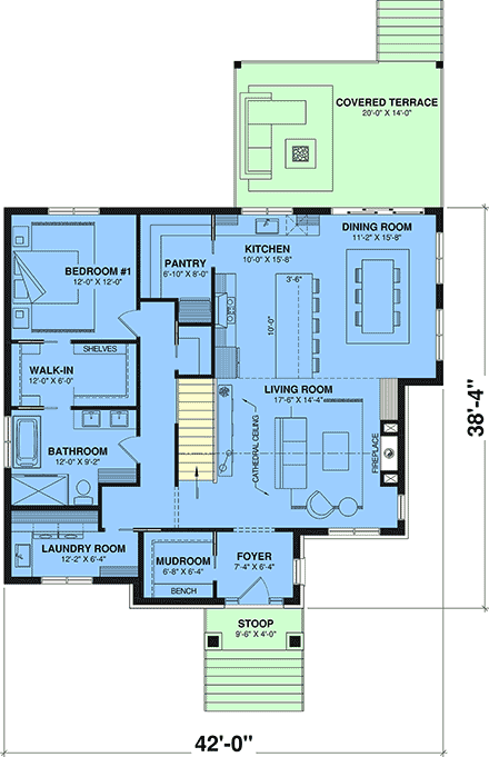 Country, Craftsman, European, Farmhouse House Plan 102121 with 1 Beds, 1 Baths First Level Plan