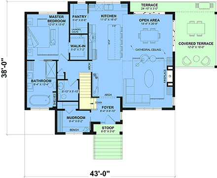Craftsman, Farmhouse, New American, Traditional House Plan 102122 with 1 Beds, 2 Baths First Level Plan