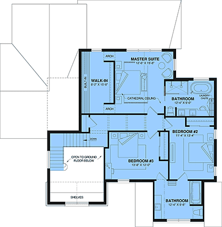 Country, European, Farmhouse, Traditional House Plan 102124 with 3 Beds, 3 Baths, 1 Car Garage Second Level Plan