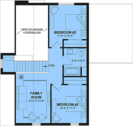 Contemporary, Cottage House Plan 102126 with 3 Beds, 3 Baths Second Level Plan