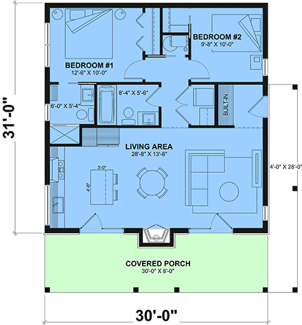 Cabin, Cottage, Modern House Plan 102129 with 2 Beds, 2 Baths First Level Plan