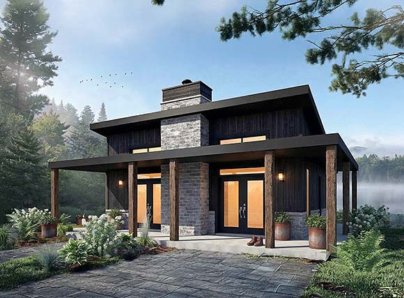 Cabin, Cottage, Modern House Plan 102129 with 2 Beds, 2 Baths Elevation