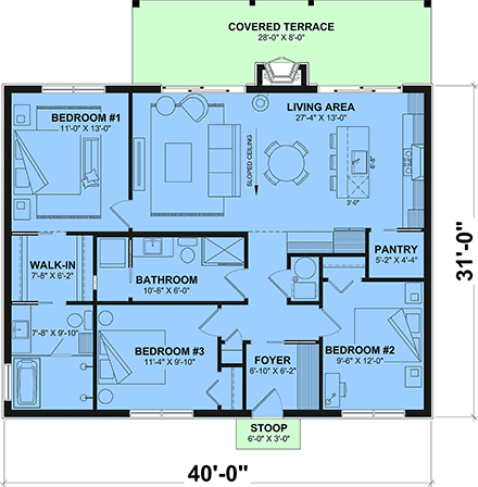 Cabin, Contemporary, Cottage, Modern House Plan 102130 with 3 Beds, 2 Baths First Level Plan