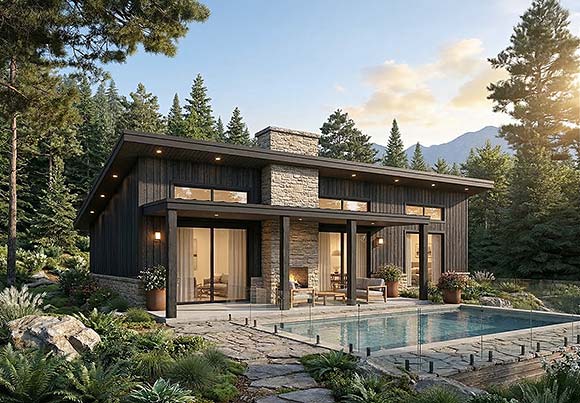 Cabin, Contemporary, Cottage, Modern House Plan 102130 with 3 Beds, 2 Baths Elevation