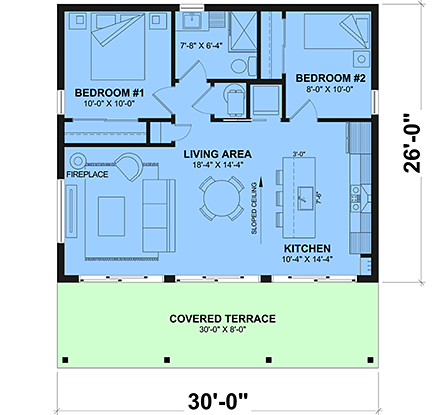 Cabin, Contemporary, Cottage, Modern House Plan 102131 with 2 Beds, 1 Baths First Level Plan