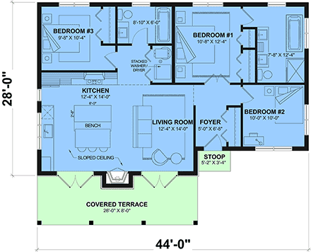 Cabin, Contemporary, Cottage, Modern House Plan 102132 with 3 Beds, 2 Baths First Level Plan