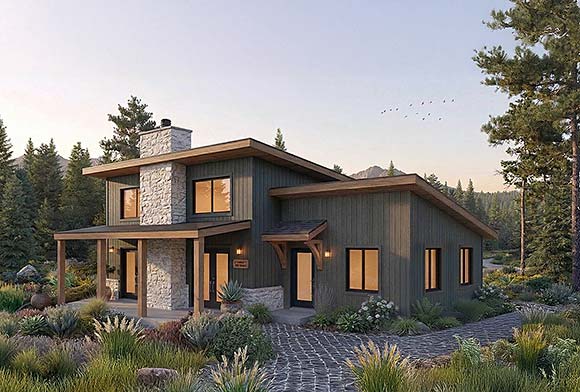 Cabin, Contemporary, Cottage, Modern House Plan 102132 with 3 Beds, 2 Baths Elevation