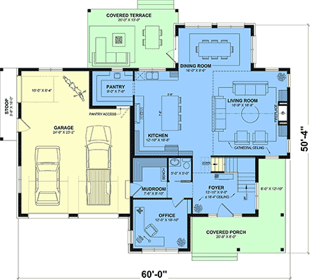 Contemporary, Country, Farmhouse, French Country, New American House Plan 102133 with 4 Beds, 3 Baths, 2 Car Garage First Level Plan