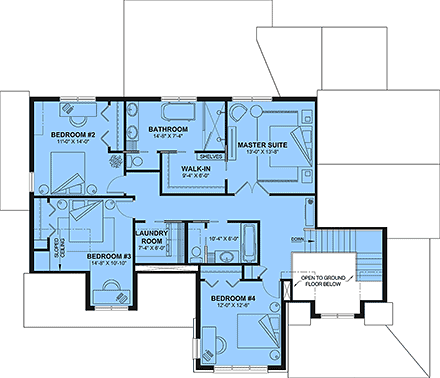 Contemporary, Country, Farmhouse, French Country, New American House Plan 102133 with 4 Beds, 3 Baths, 2 Car Garage Second Level Plan