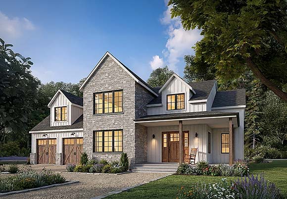 Contemporary, Country, Farmhouse, French Country, New American House Plan 102133 with 4 Beds, 3 Baths, 2 Car Garage Elevation