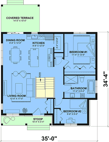 Contemporary, Country, Farmhouse, Ranch House Plan 102134 with 2 Beds, 1 Baths First Level Plan