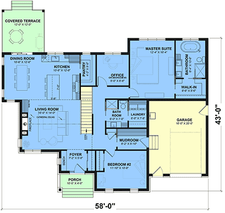 Contemporary, Country, Craftsman, European, Farmhouse, Traditional House Plan 102135 with 2 Beds, 2 Baths, 1 Car Garage First Level Plan