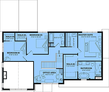 Contemporary, Country, Craftsman, Farmhouse, New American House Plan 102137 with 3 Beds, 3 Baths, 2 Car Garage Second Level Plan
