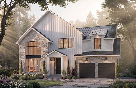 Contemporary, Country, Craftsman, Farmhouse, New American House Plan 102137 with 3 Beds, 3 Baths, 2 Car Garage Elevation