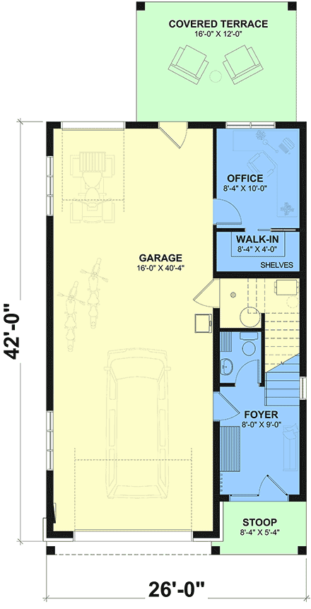 Cabin, Contemporary, Cottage, Craftsman, Farmhouse Garage-Living Plan 102138 with 2 Beds, 3 Baths, 2 Car Garage First Level Plan