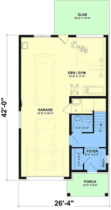 Cabin, Contemporary, Cottage, Craftsman, Farmhouse Garage-Living Plan 102139 with 2 Beds, 3 Baths, 2 Car Garage First Level Plan