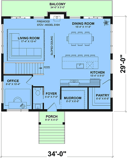 Cabin, Contemporary, Cottage, Craftsman, Modern House Plan 102140 with 3 Beds, 3 Baths First Level Plan