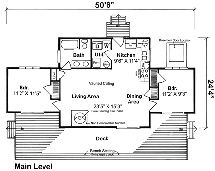 Cabin, Contemporary, Ranch House Plan 10220 with 2 Beds, 1 Baths First Level Plan