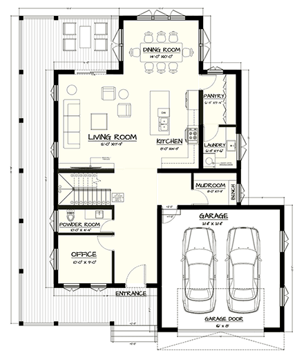 Contemporary, Country, Farmhouse, Traditional House Plan 102203 with 4 Beds, 4 Baths, 2 Car Garage First Level Plan