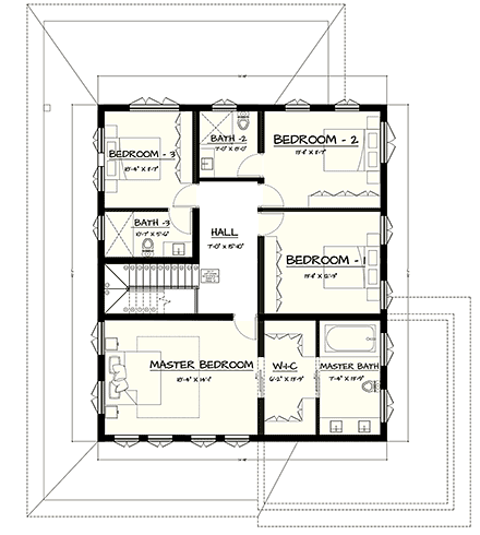 Contemporary, Country, Farmhouse, Traditional House Plan 102203 with 4 Beds, 4 Baths, 2 Car Garage Second Level Plan